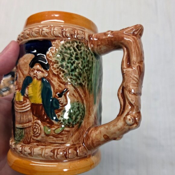Vintage German Style Beer Stein Men Drinking Small Porcelain Mugs Set of 2 - Picture 6 of 8